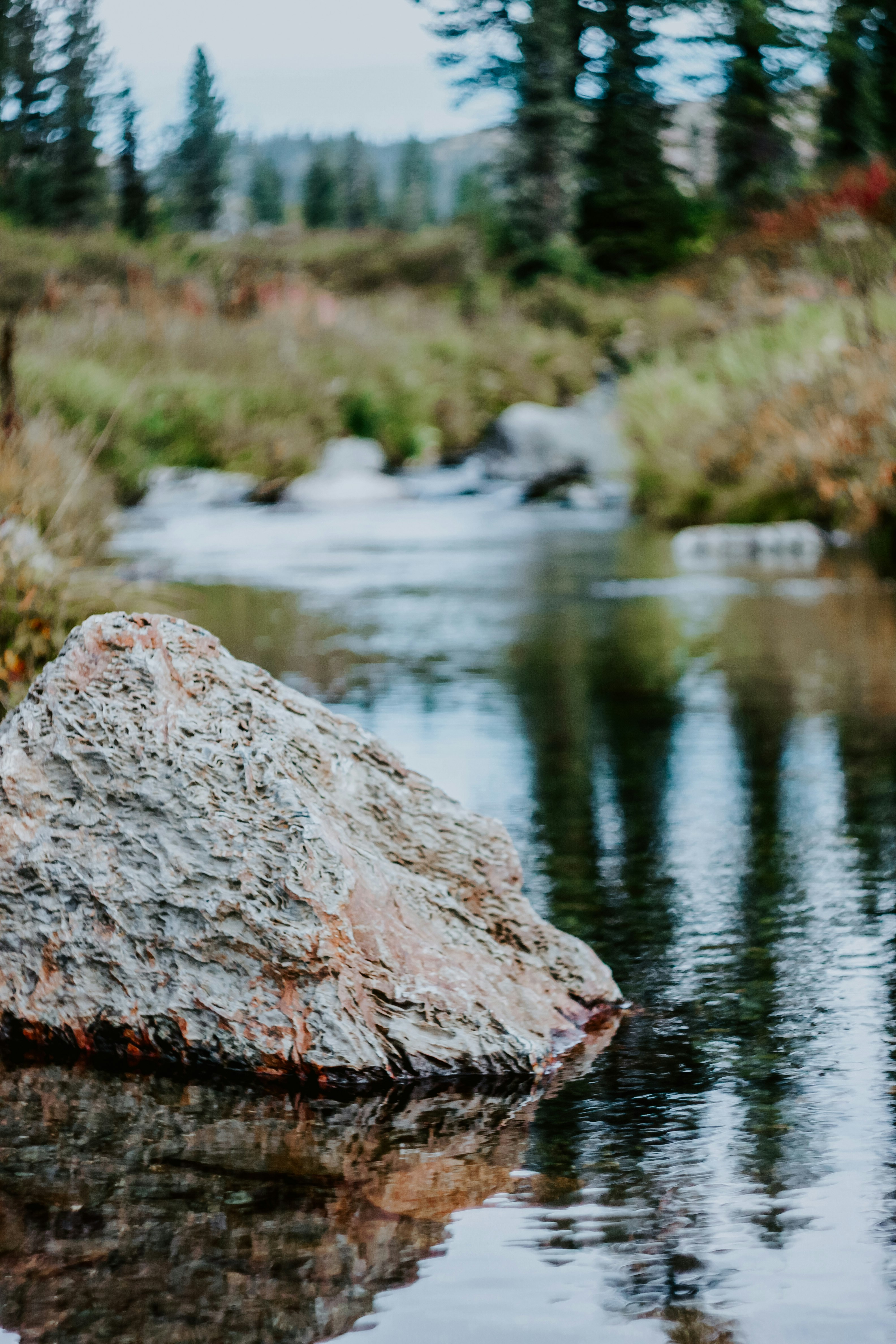 gray rock on body of water during daytime